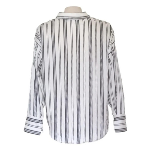 Zara Vertical Stripe Oversized Satin Button Down Preppy Acadamia S - Picture 4 of 5